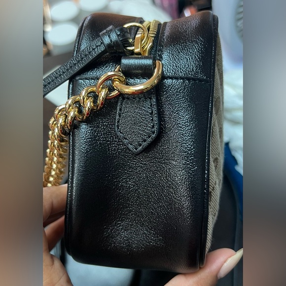Gucci GG Monogram Canvas Marmont Chain Crossbody Bag Beige Black - Picture 10 of 15
